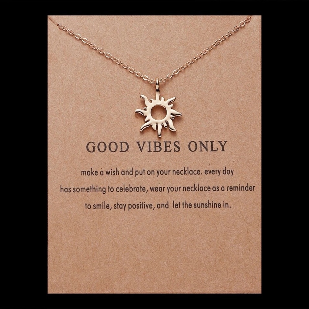 Good Vibes Only Sun Ray Quote Charm Necklace New - Picture 4 of 5
